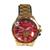 Relógio Masculino Clássico Luxo À Prova D'água PLJ Dourado/Vermelho