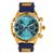 Relógio Masculino Resistente a água Analógico Luxo Pulseira de Silicone Pallyjane Azul/Dourado Fundo Azul