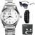 Relógio Prata Feminino Quartz Aço Inox + Óculos de Sol Premium + Bracelete Prova Dágua Sport Prata