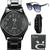 Relógio Prata Feminino Quartz Aço Inox + Óculos de Sol Premium + Bracelete Prova Dágua Sport Preto