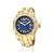 Relógio Pulso Everlast Masculino Calendário Aço E627 Dourado+Azul