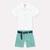 Roupa Infantil Conjunto milon Camisa Em Tricoline E Bermuda Em Linho Branco, Verde