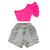 Roupa Infantil Feminina Cropped Mula Manca E Short Cargo Pink, Jeans, 373430