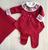 Saída de maternidade de menina vestido canelado em tricot 4 peças Vermelho