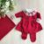 Saída de maternidade de menina vestido pipoca em tricot 4 peças Vermelho