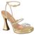 Sandália feminina meia pata salto alto ampulheta taça carretel Vizzano 6481.104 com strass Dourado
