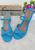Sandália Feminina Saltinho Salto Baixo Quadrado Confortável Lançamento Tendencia Azul cian