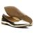 Sapatilha Bico Fino KRN Shoes de Couro Basica Lisa com Salto Baixo Quadrado Dourado