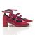 Sapato Feminino Mary Jane Boneca com Três Fivelas Salto Baixo Vermelho