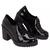 Sapato Feminino Oxford Salto Grosso Bota Tratorada Cano Curto Preto, Verniz