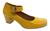 Sapato Sarah Calçados Feminino Confortavel Salto Baixo Grosso Amarelo verniz