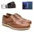 Sapato Social Casual Derby Oxford Em Couro Com Carteira E Cinto Caramelo