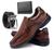 Sapato social  Masculino Liso Casual confortável estilo Kit com Carteira e cinto- SL303 Café