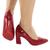 Scarpin Salto Grosso Alto Sapato Verniz Confort Basico Luxo Vermelho