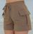 Short Feminino Cargo Moletinho com Bolso Cadarço Moda Verão Chocolate