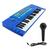 Teclado Musical Com Microfone Karaokê Piano Brinquedo Infantil Divertido Menino Menina Azul