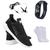 Tênis Caminhada Corrida Leve Macio Confortável Academia Fitness + Relógio + Meia + Fone  Preto, Branco