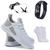 Tênis Caminhada Corrida Macio Confortável Academia Fitness + Relógio + Meia + Fone Branco