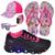 Tênis Infantil Cadarço Feminino Masculino Com Led Escolar +Chinelo+Boné+Óculos+Relógio Preto pink