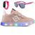 Tenis Infantil De Led Casual Sapatenis Meninas Street Calce Facil + Oculos Relogio Rosa bebê