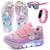 Tenis Infantil De Led Unicornio Calce Facil Meninas LIGHT + Chinelo Oculos Relogio Rosa