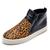 Tênis Slip On Casual Couro Feminino Cano Alto Zíper Estampa Moda Urbano Confortável Marrom