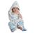 Toalha Banho Bebê Estampada C Capuz Forro De Fralda 3 Camada Azul e Branca Dino