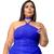 Top cropped brilho paete decote halter amarração no pescoço lantejoulas com forro interno bege festa plus size 44 46 48 Azul royal