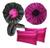 Touca Difusora + Touca De Dormir Dupla Face + 2 Fronhas Pink com preto