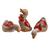 Trio Pato Pequeno Cerâmica Enfeite Casa Decoração Sala Varanda Vermelho