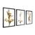 Trio Quadros Decorativos Para Sala Modernos Moldura 40X60 Flores Floral Dourado Quarto Moldura Preta