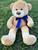 Urso De Pelucia Macio Bicho 50cm Criança Presente Com Laço Várias Cores Doce de leite laço azul marinho