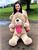 Urso Gigante Grande Pelúcia Teddy 110cm Avelã Gravata rosa