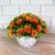 Vaso Geométrico Decorativo + 1 Arranjo de Flor Artificial Vermelho/Amarelo