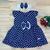 Vestido Bebê Luxo Com Aplicação de Laço Na Cintura E Faixa De Cabeça Roupa Infantil Menina Azul marinho