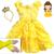 Vestido Bela E A Fera Princesa Luxo Infantil E Coroa E Luvas Amarelo