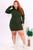 Vestido Curto Básico Canelado Plus Size Manga Longa Forrado com Capuz Lycra Moda de Inverno Frio Festa Verde escuro