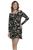 Vestido Curto Viscolycra Manga Longa Paisley Preto