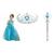 Vestido Fantasia Infantil Frozen Rainha Elsa + Coroa/varinha Azul