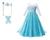 Vestido Fantasia Infantil Rainha Elsa Frozen Luxo Manga Branca + kit Acessórios Azul