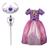 Vestido Fantasia Infantil Rapunzel Enrolados + Coroa/varinha Violeta escuro, Fúcsia