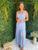 Vestido feminino longo com fenda primavera verão elegante Azul aço