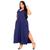 Vestido Feminino Longo  Regata Com Bolso Plus Size Moda Despojada Mullet tendencia Fenda Lateral Azul marinho