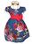 Vestido Floral Infantil Princesa Temático Premium Luxo Manga Azul