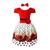 Vestido Infantil Floral Vermelho E Branco C/ Rosas E Poa Vermelho