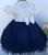 Vestido Infantil menina Bebê Luxo Aniversario Festas Batizado Branco c azul laço