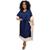 Vestido Kaftan Indiano Longo Plus Size Malha Lisa Bicolor Azul marinho, Creme