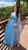Vestido longo alça unica manga solta nula manga brilhoso com fenda Rafa Azul serenety