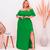 Vestido Longo Com Fenda Lateral Plus Size Manga Godê Ciganinha Lastex Ombro A Ombro Verde