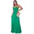 Vestido Longo Decotado Drapeado no Busto Verde bandeira liso